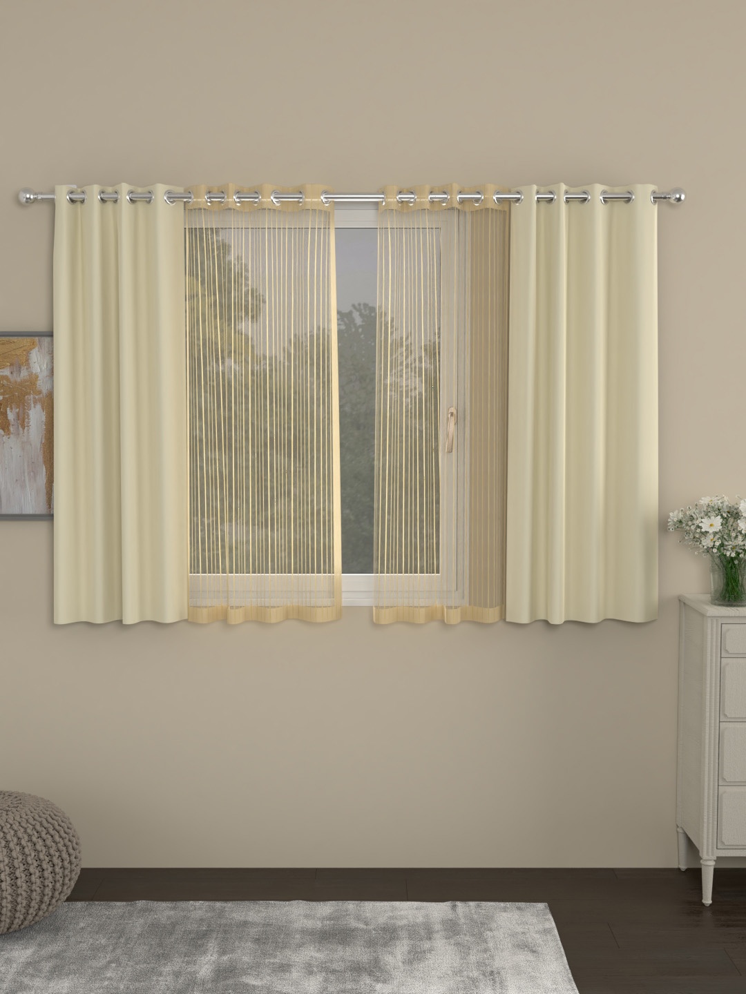 

ROSARA HOME Cream-Coloured Erba Set of 4 Window Curtains