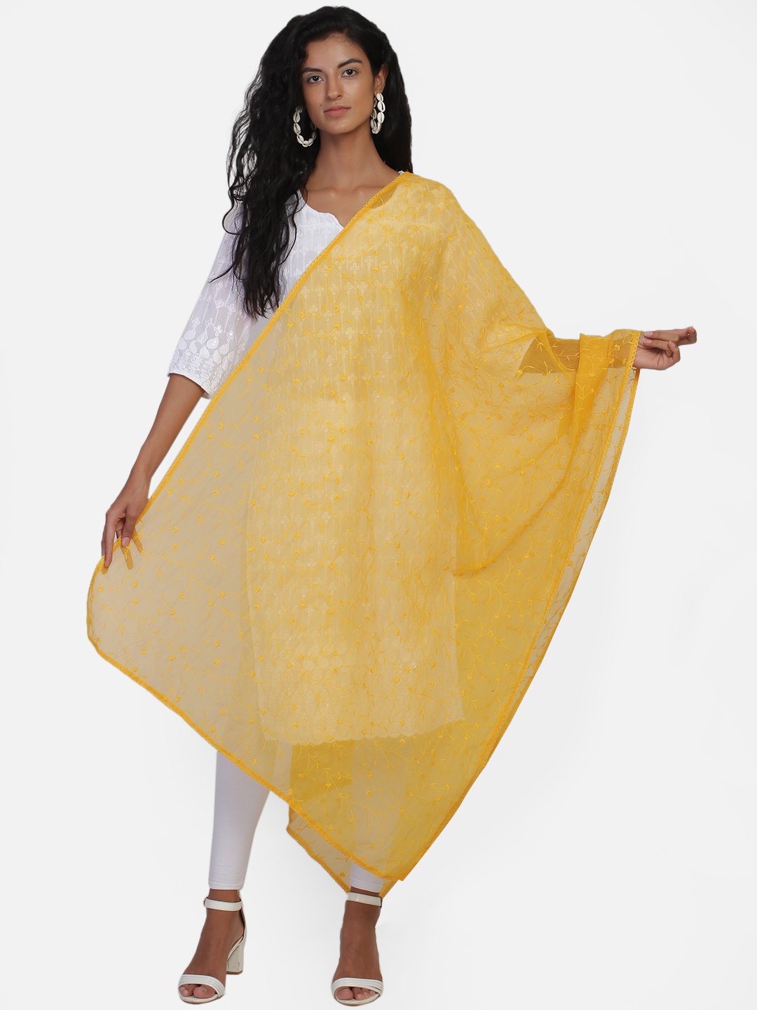 

amraoo Yellow Embroidered Dupatta