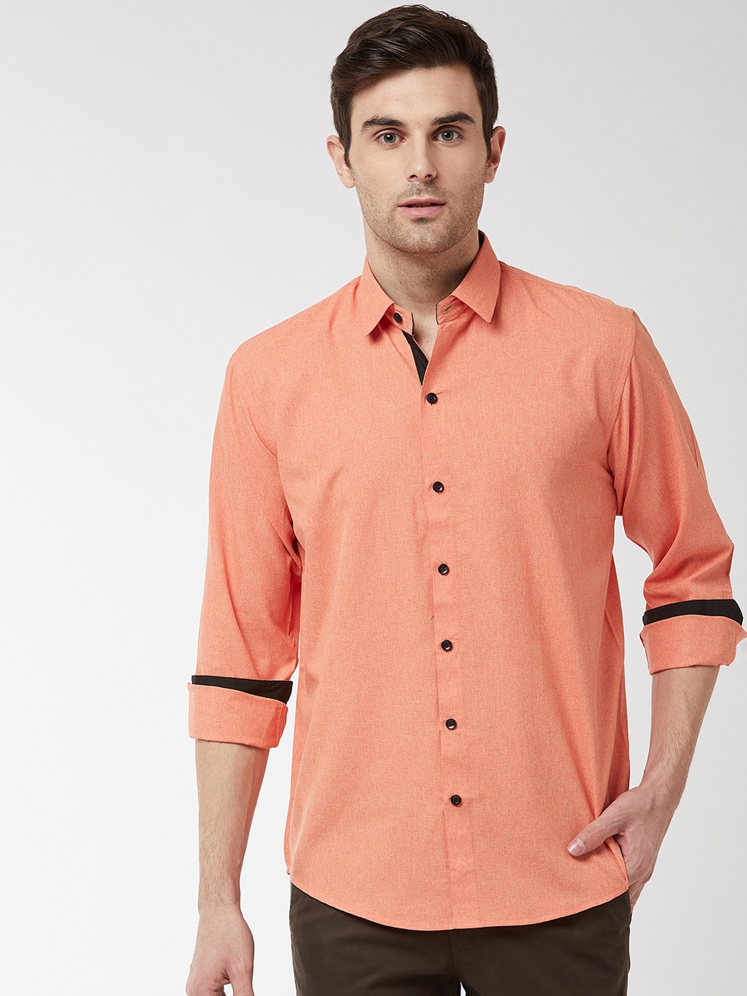 

SOJANYA Men Orange Classic Regular Fit Solid Casual Shirt