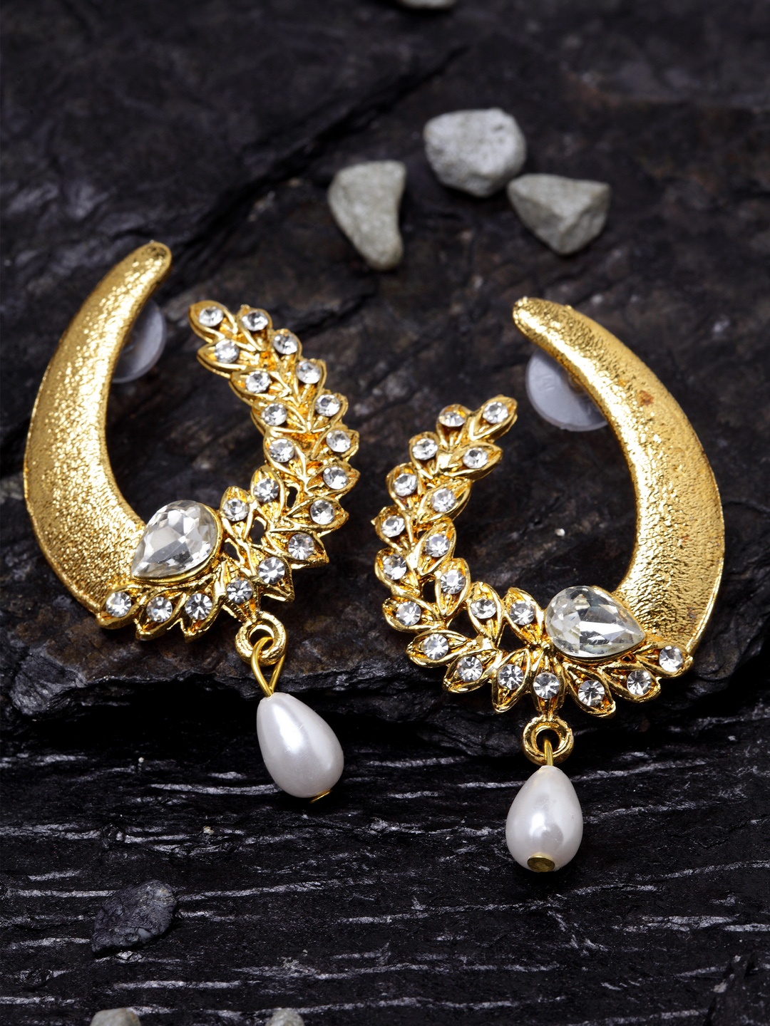 

ANIKAS CREATION Gold-Toned Floral Drop Earrings