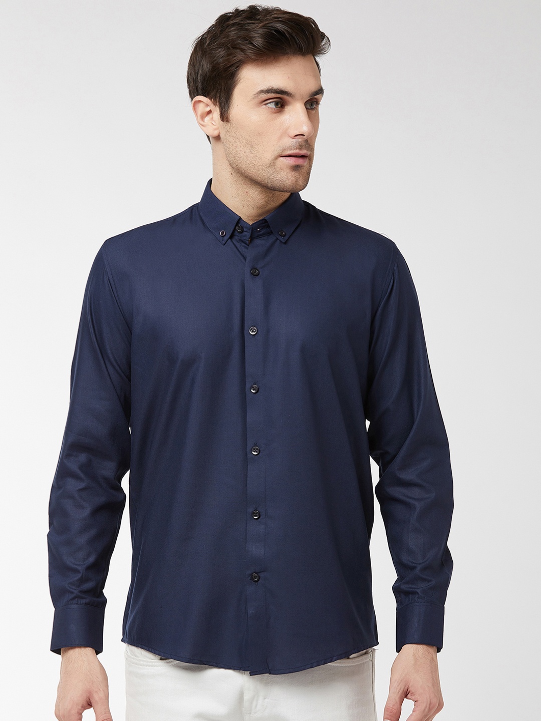 SOJANYA Men Navy Blue Classic Regular Fit Solid Casual Shirt
