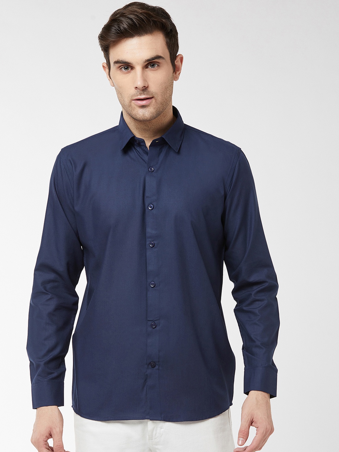 

SOJANYA Men Navy Blue Classic Regular Fit Solid Casual Shirt