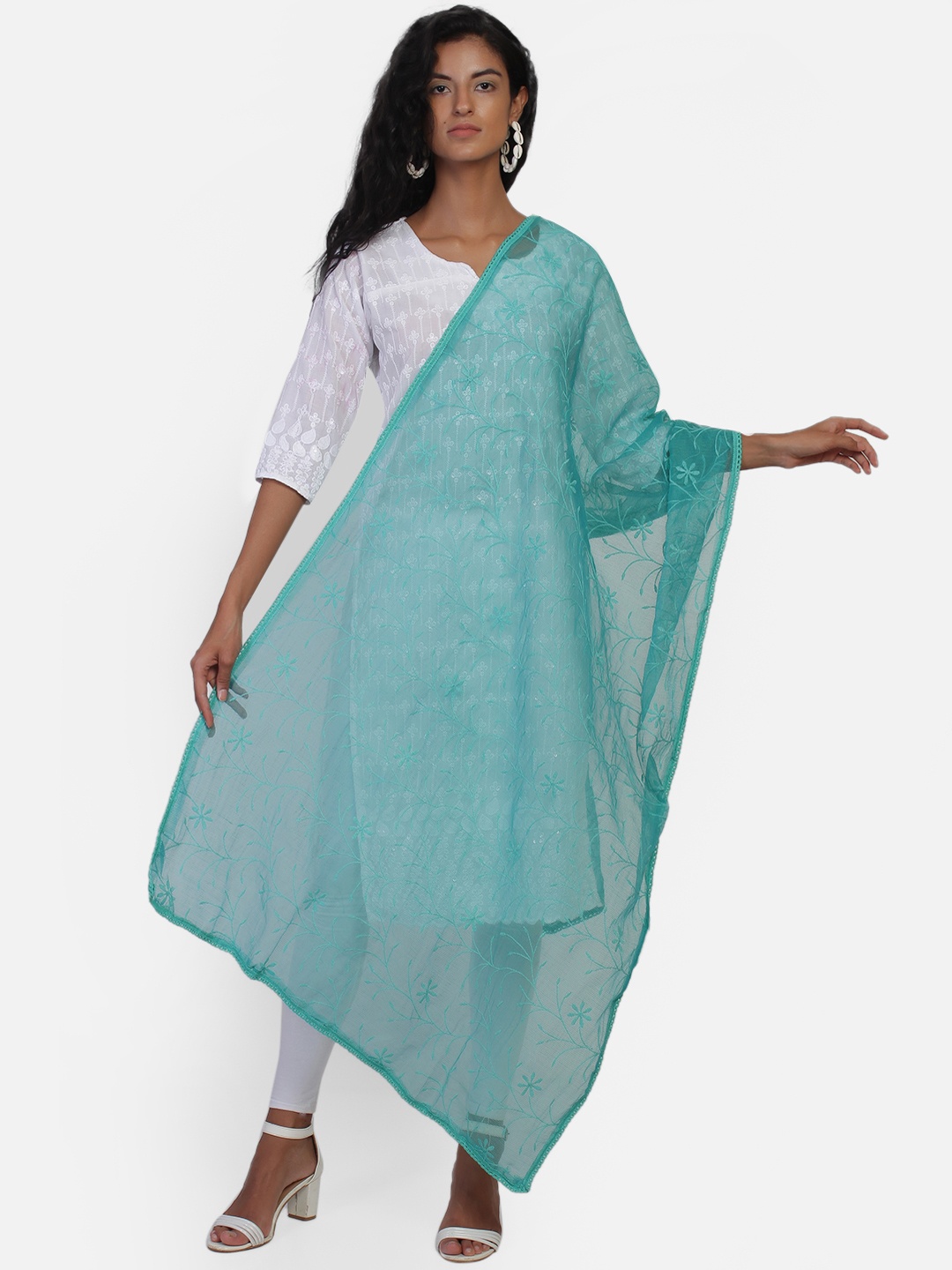 

amraoo Mint Green Embroidered Dupatta