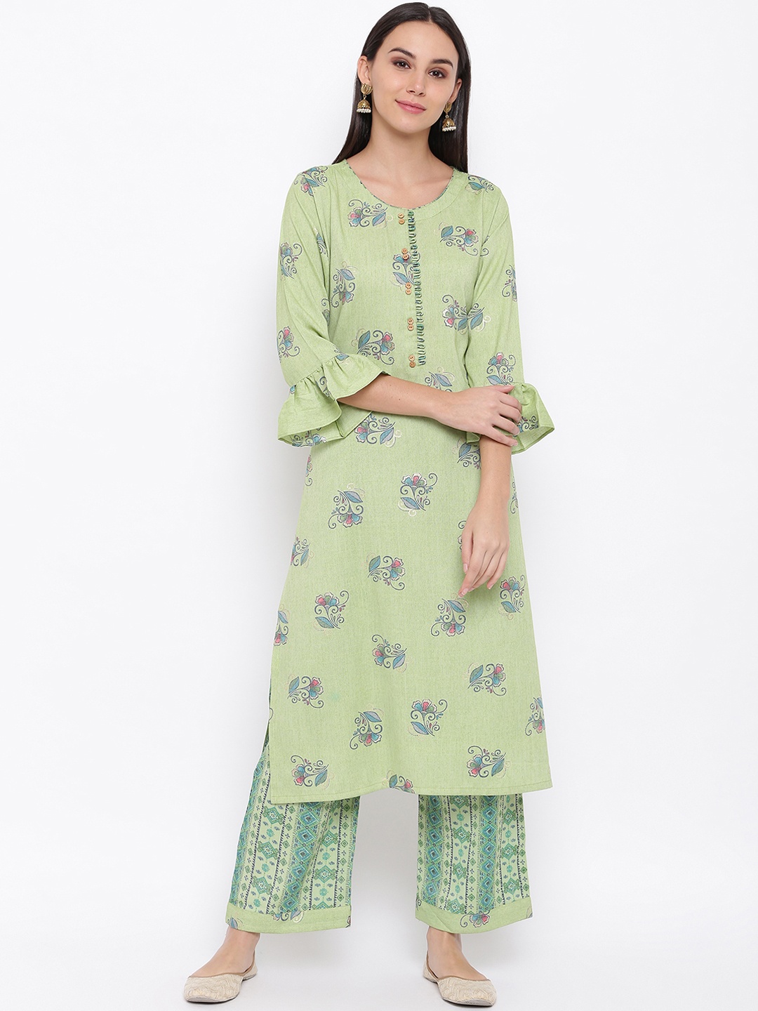 

FABNEST Women Green Floral Print Kurta with Palazzos