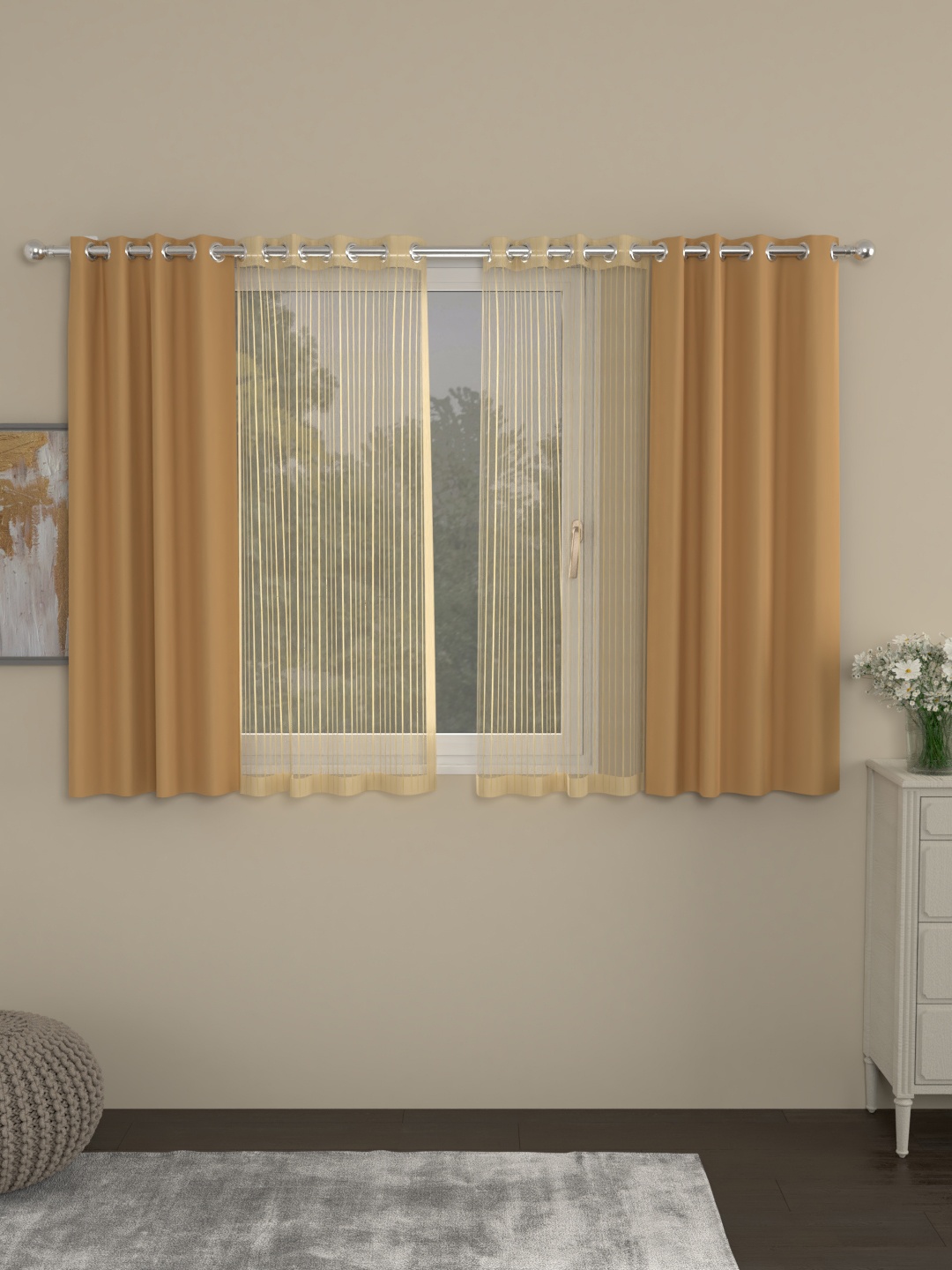 

ROSARA HOME Set of 4 Taupe- & Gold-Toned Window Curtains