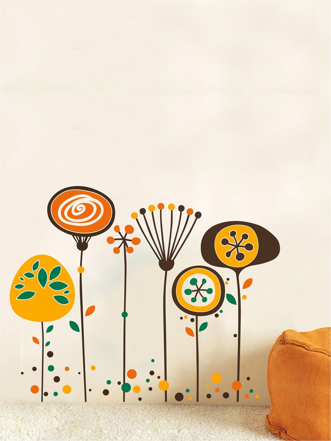 rawpockets Multicoloured Floral Art PVC Vinyl Wall Stickers, Multi