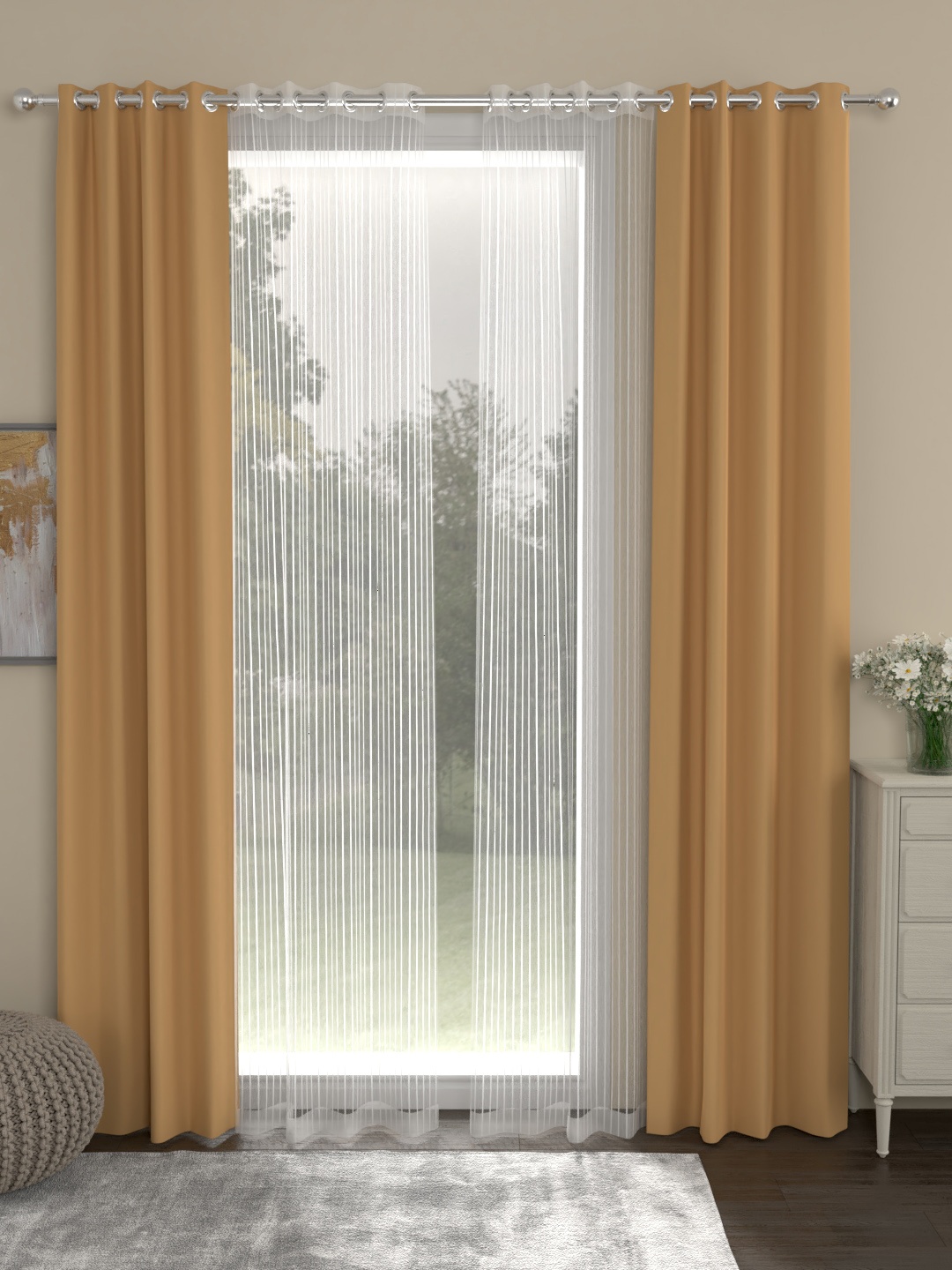 

ROSARA HOME Set of 4 Taupe & White Door Curtains