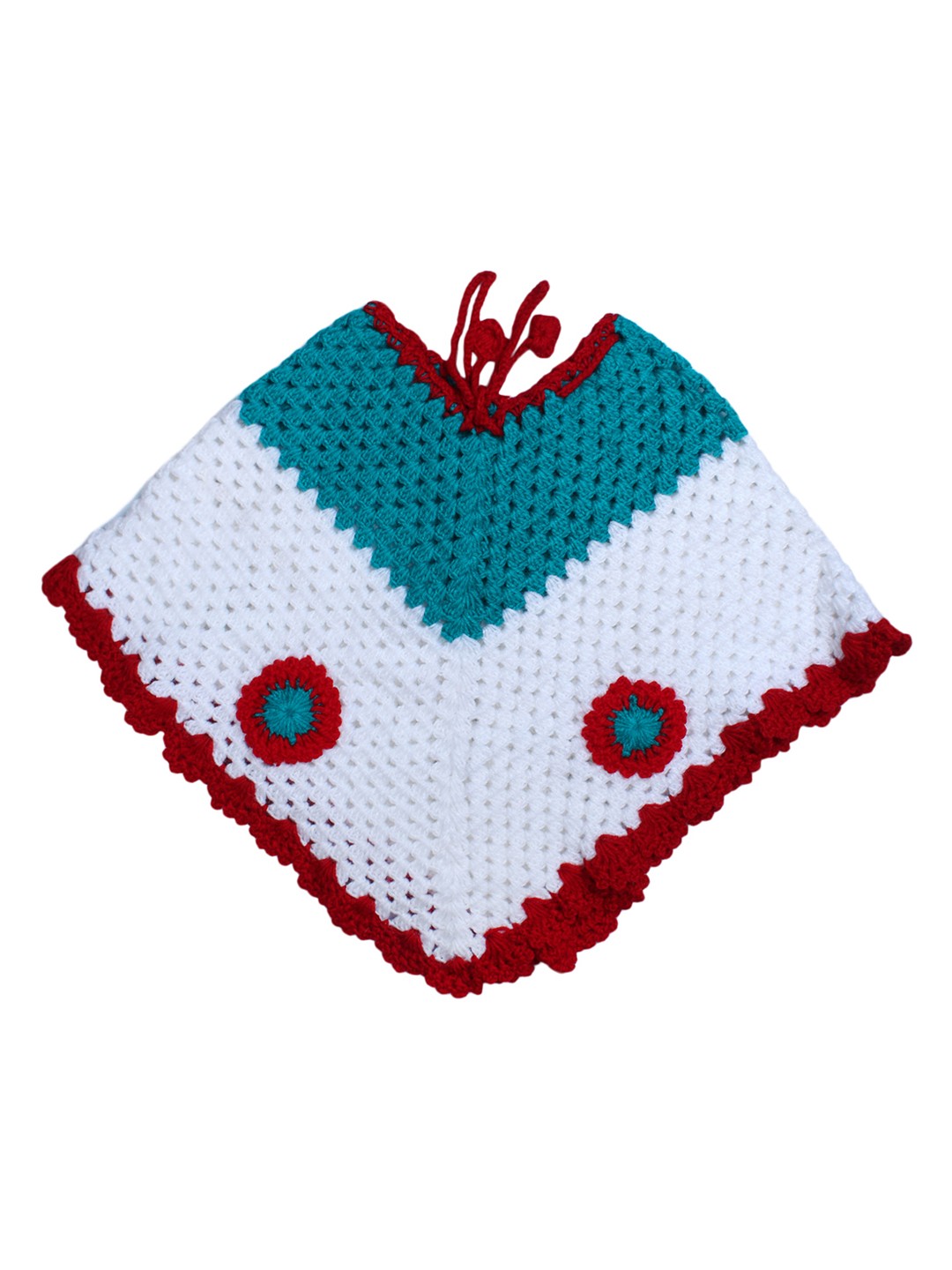 

Superminis Girls White & Green Self Design Woolen Poncho Sweater