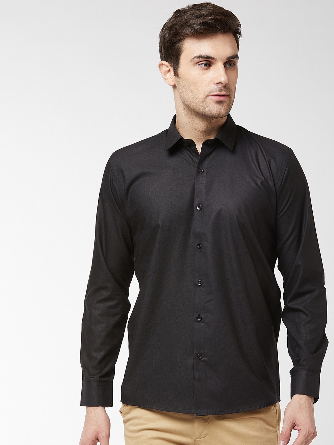 

SOJANYA Men Black Classic Regular Fit Solid Casual Shirt