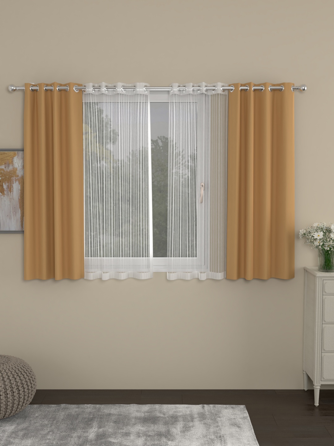 

ROSARA HOME Pack of 4 Erba Striped Window Curtains, Taupe