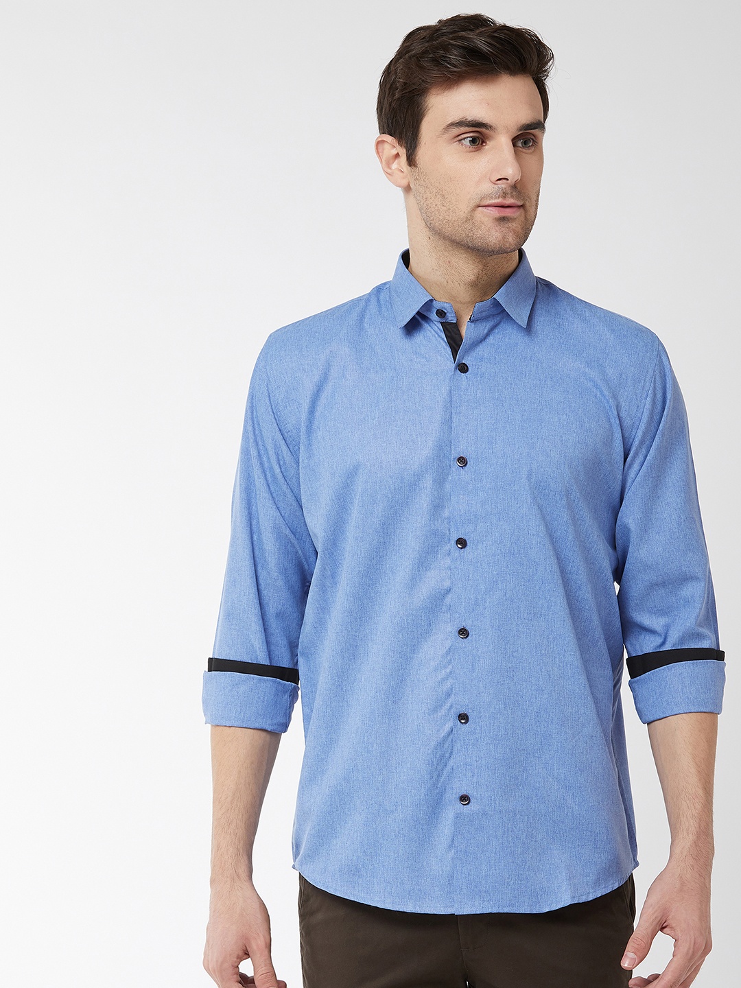 SOJANYA Men Blue Classic Regular Fit Solid Casual Shirt