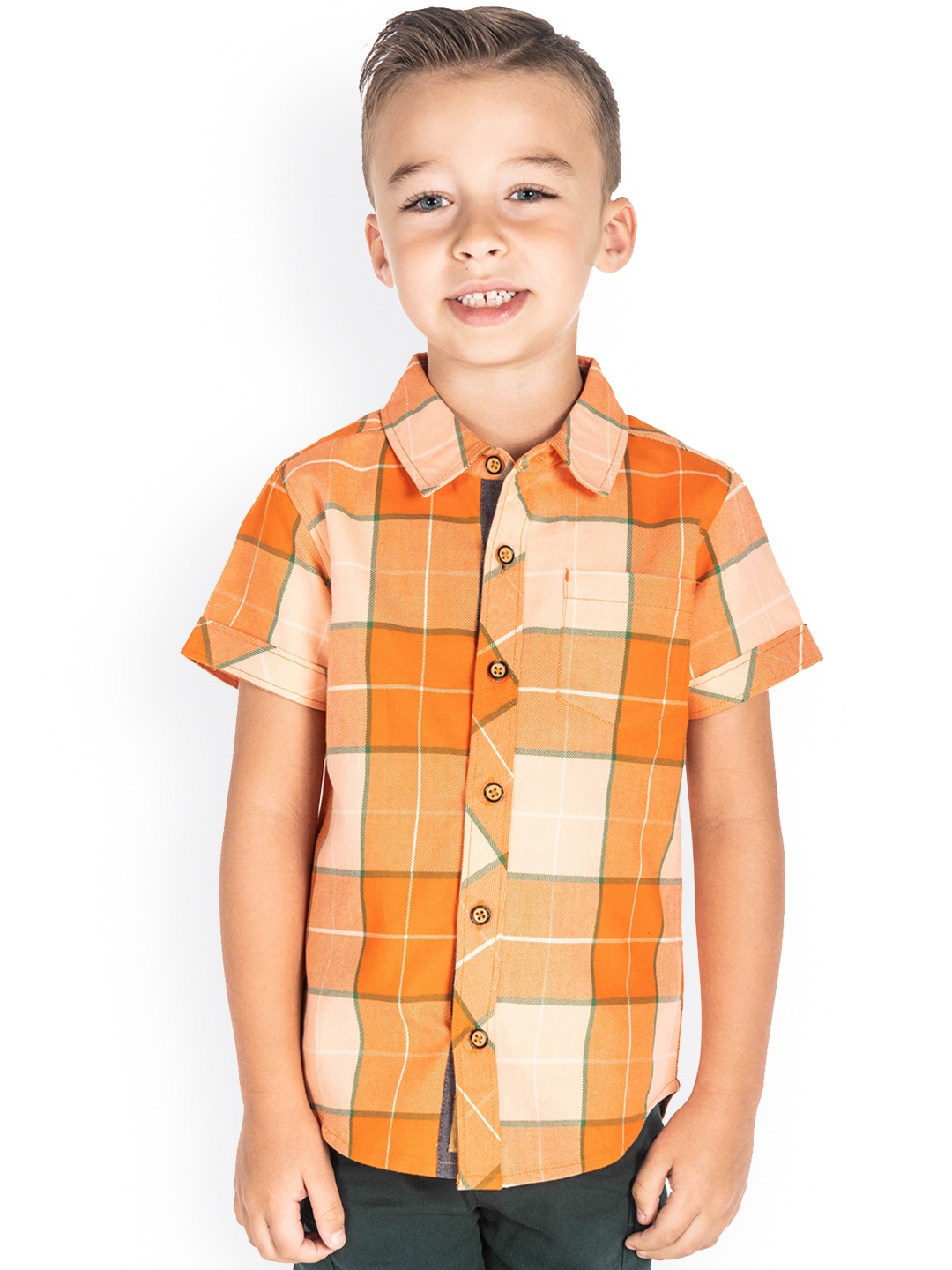 

Cherry Crumble Boys Orange Regular Fit Checked Casual Shirt