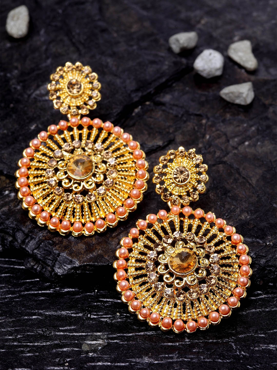 

ANIKAS CREATION Gold Handcrafted Circular Jhumkas