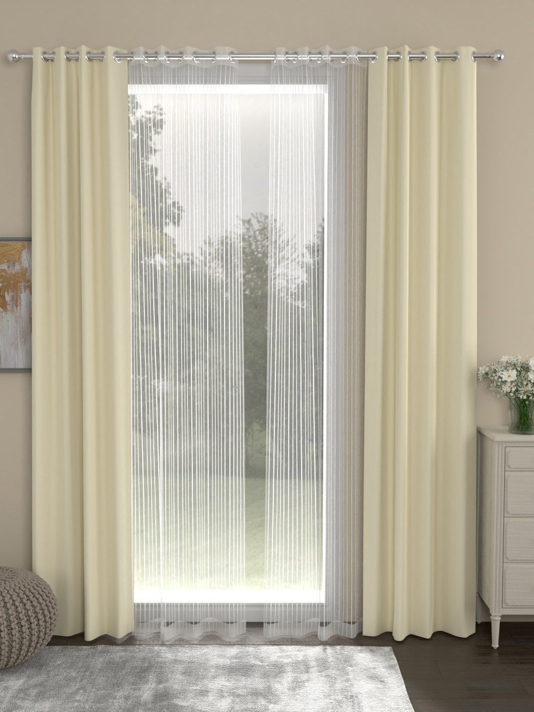 

ROSARA HOME Cream & White Set of 4 Door Curtains