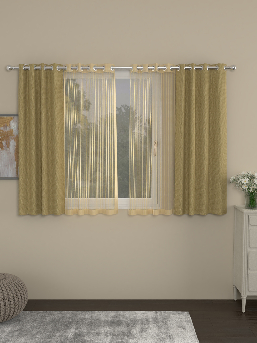 

ROSARA HOME Beige & Gold Set of 4 Window Curtains