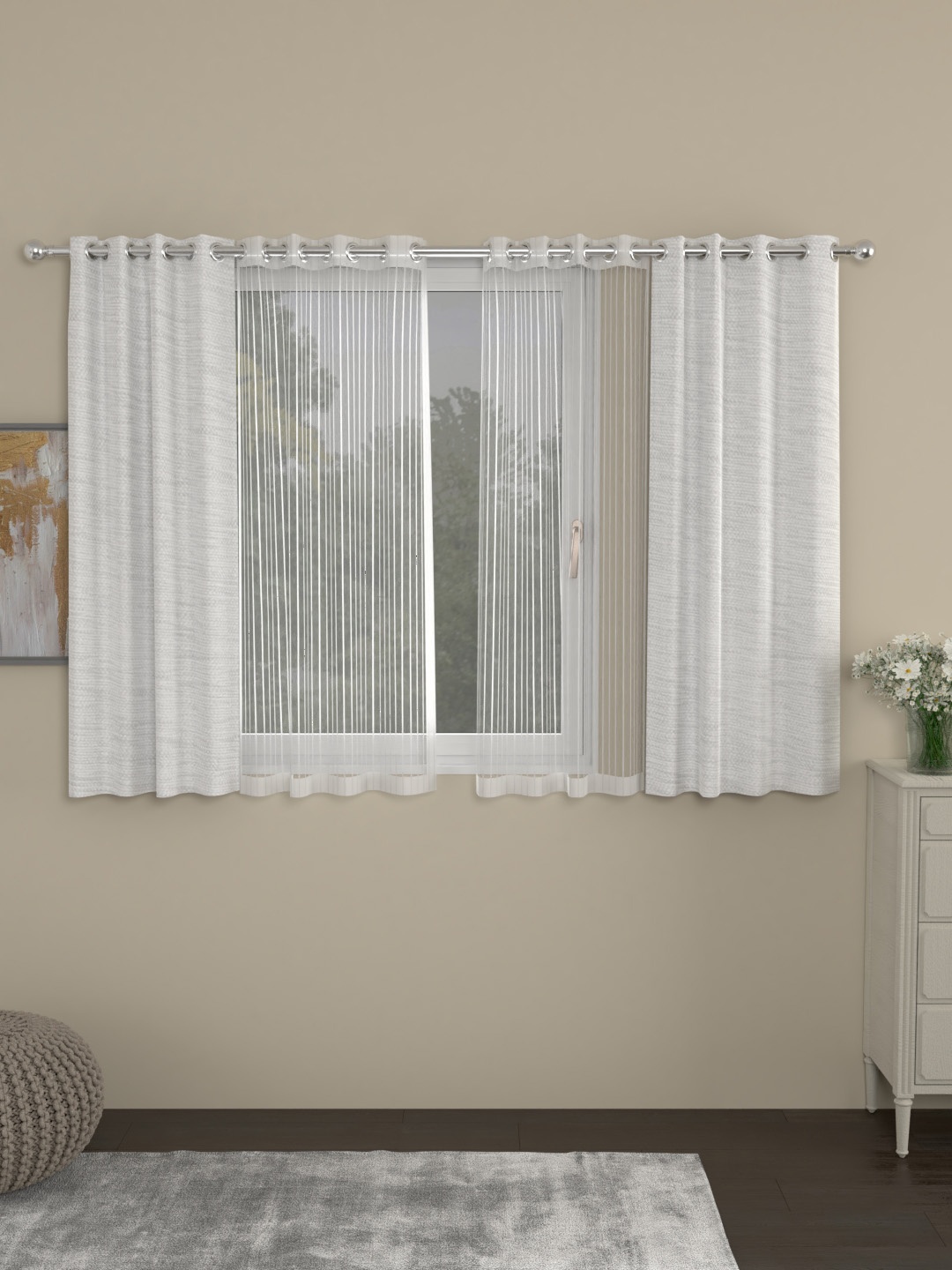 

ROSARA HOME Set of 4 White Window Curtains