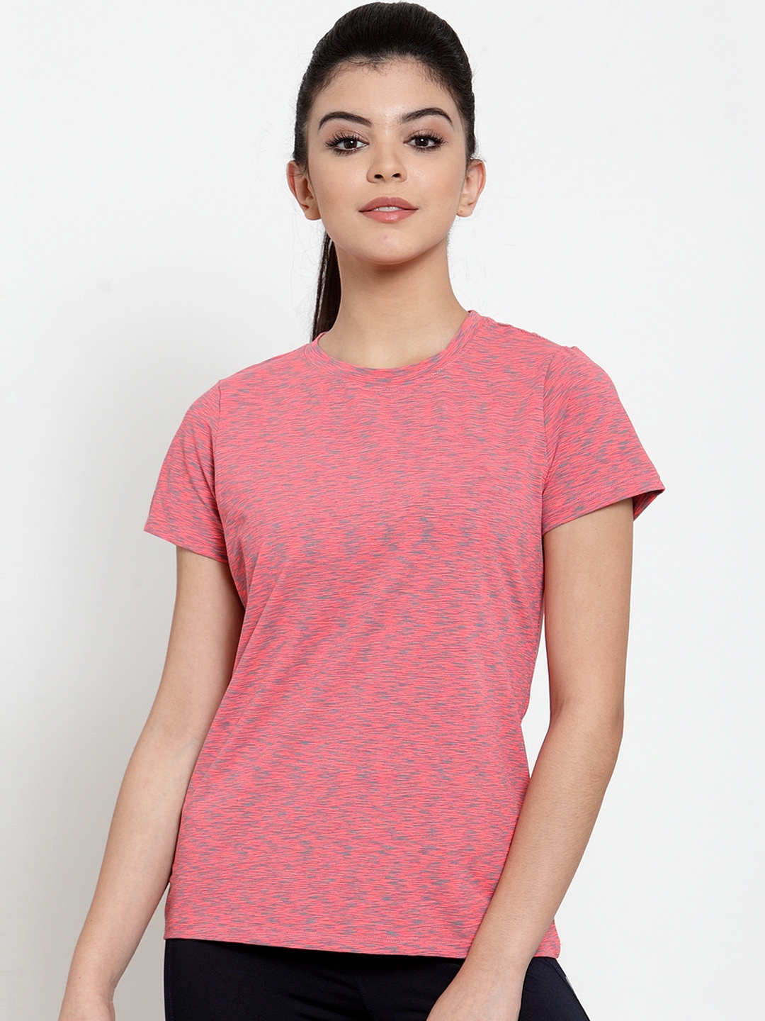 

BUKKUM Women Pink Printed Round Neck T-shirt