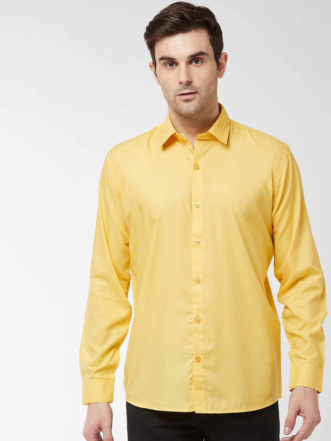 SOJANYA Men Yellow Classic Regular Fit Solid Casual Shirt