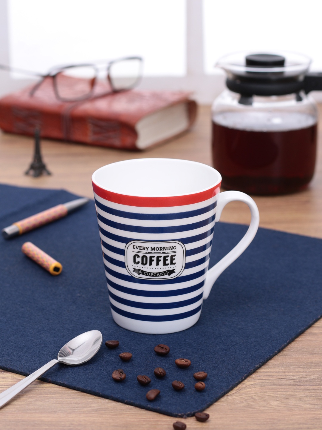 

CLAY CRAFT Blue & White Striped Ceramic Coffee Mug