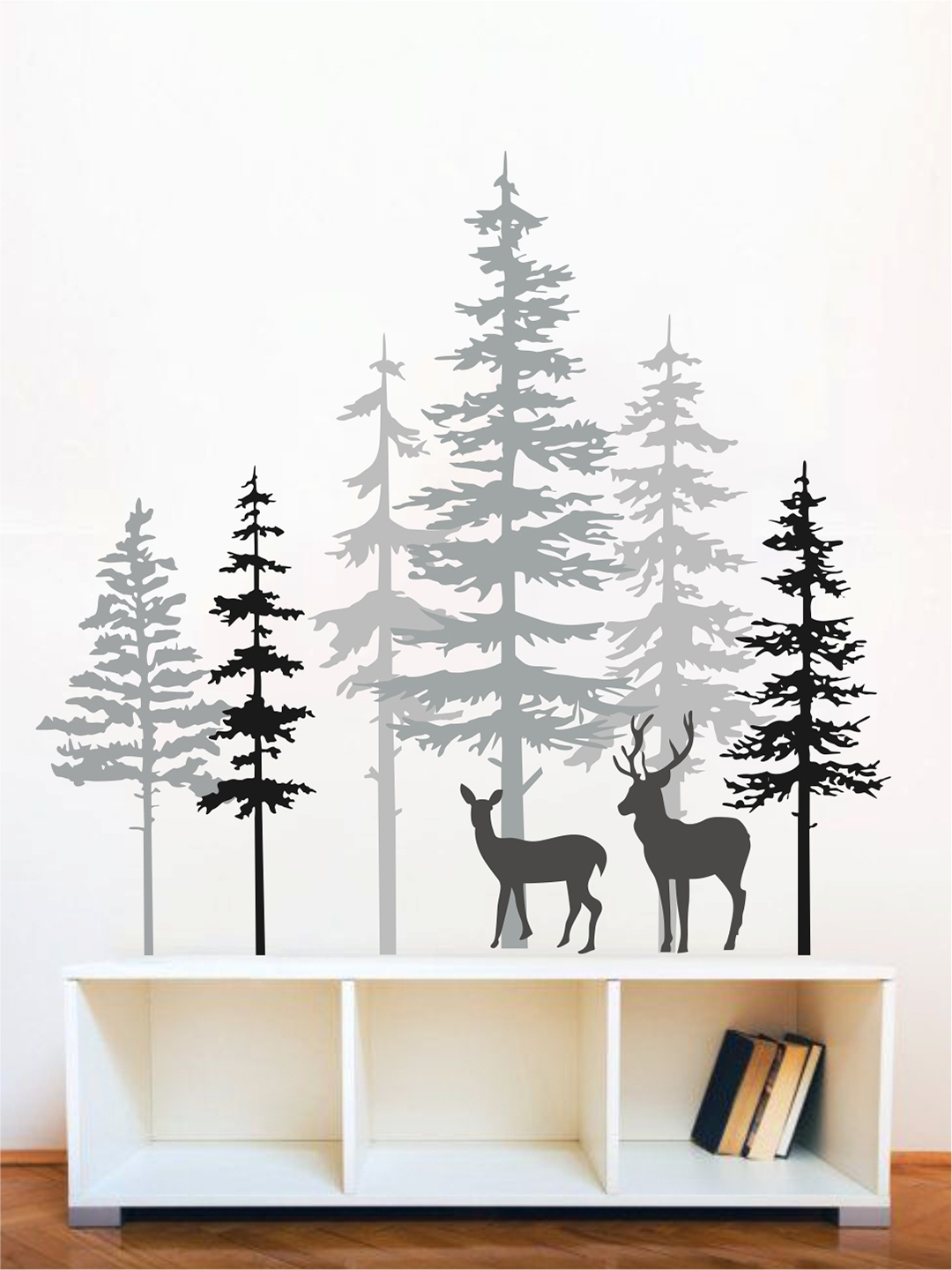 rawpockets Multicolour Deer in Forest PVC Vinyl Wall Stickers, Multi