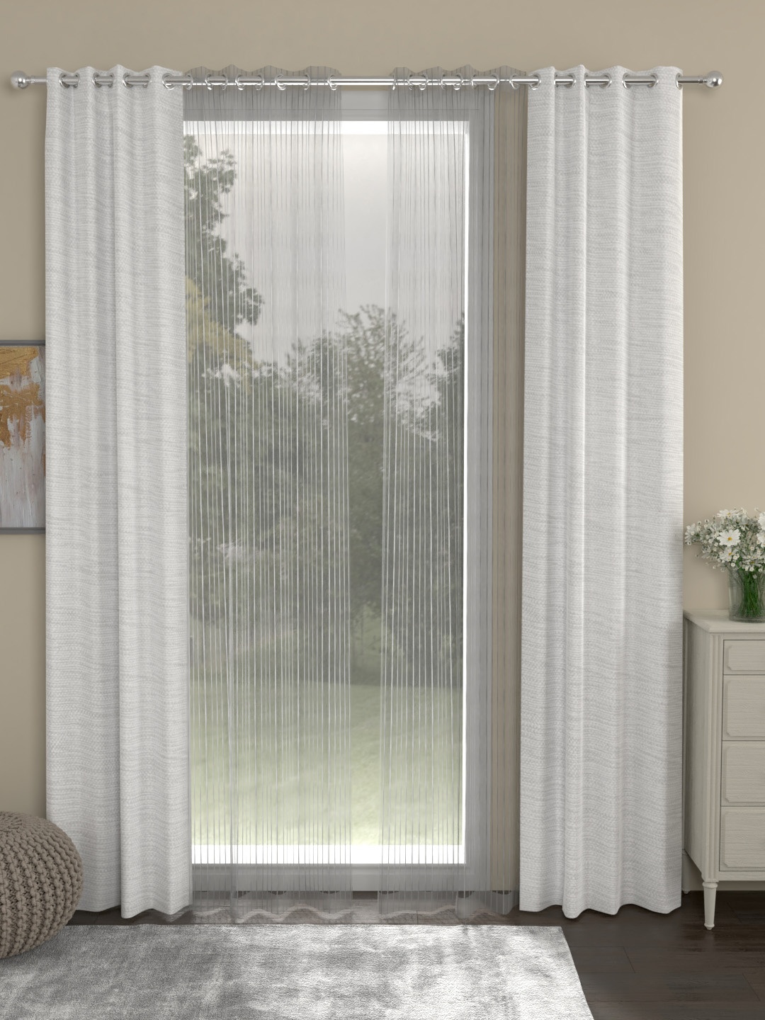 

ROSARA HOME Cream-Coloured & Grey Set of 4 Mateo Door Curtains