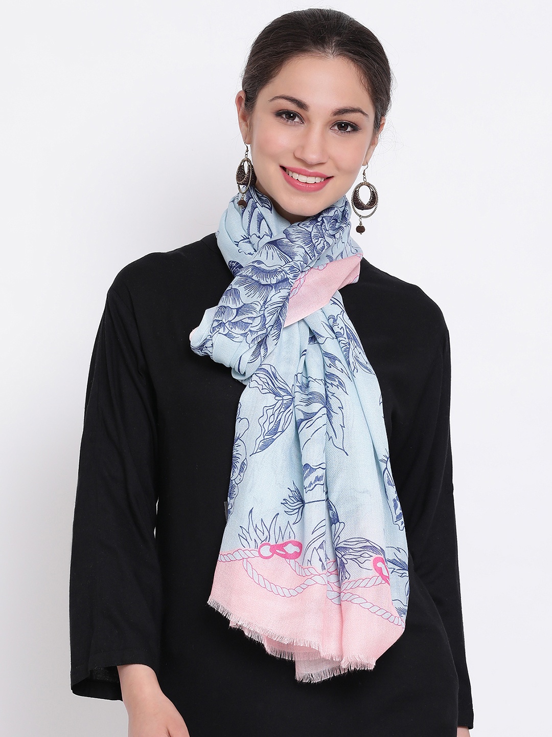 

SHINGORA Women Blue & Pink Phooldaan Printed Stole