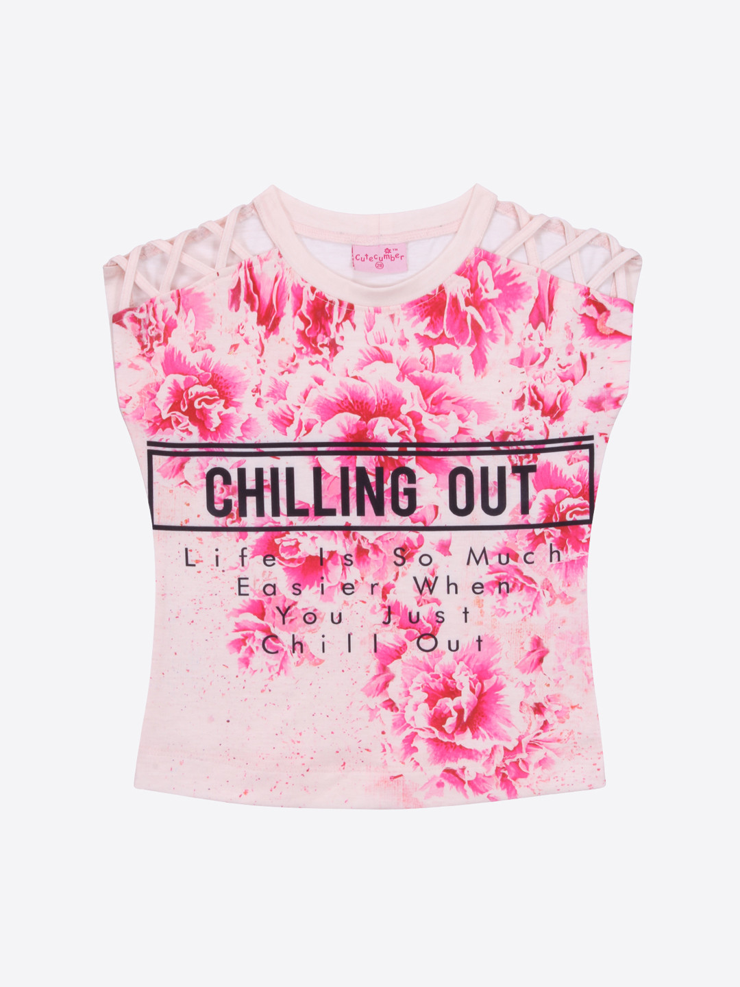 

CUTECUMBER Girls Pink Floral Print T-shirt