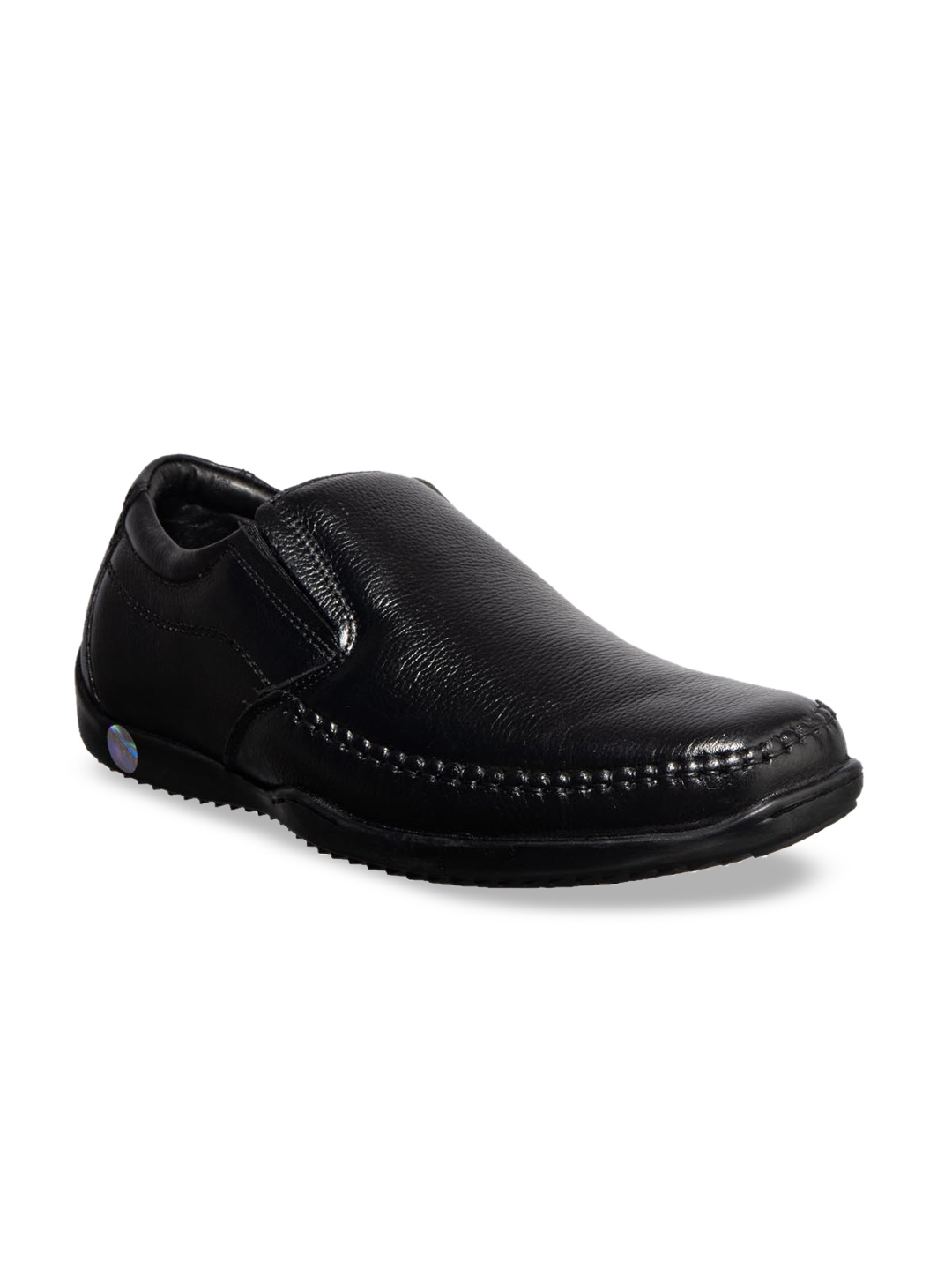 

Khadims Men Black Solid Leather British Walkers Formal Slip-Ons