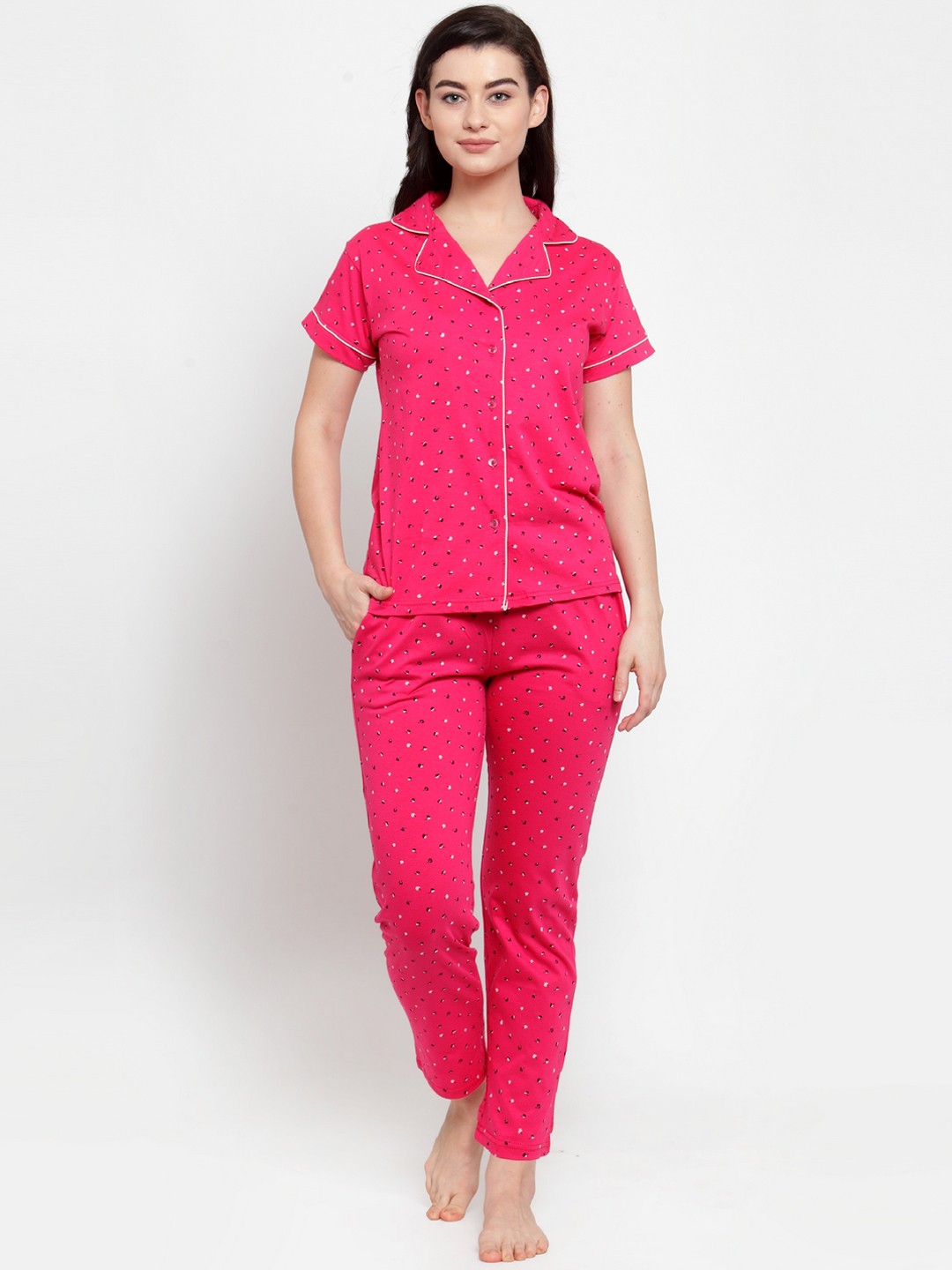 

Secret Wish Women Pink & Black Printed Night Suit