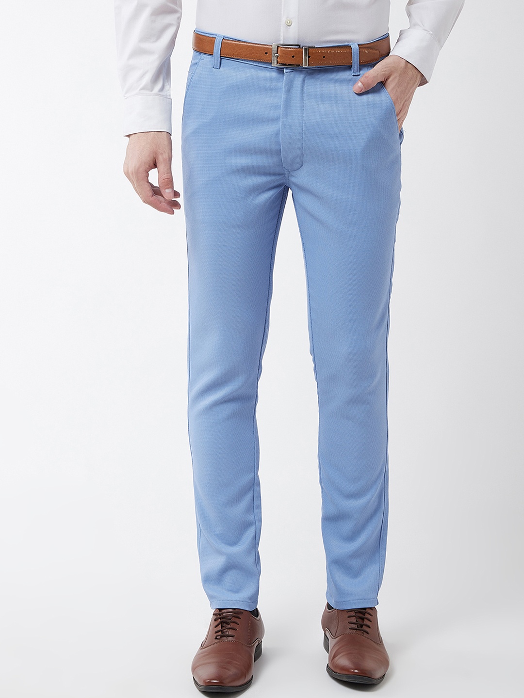 SOJANYA Men Blue Smart Regular Fit Solid Regular Trousers