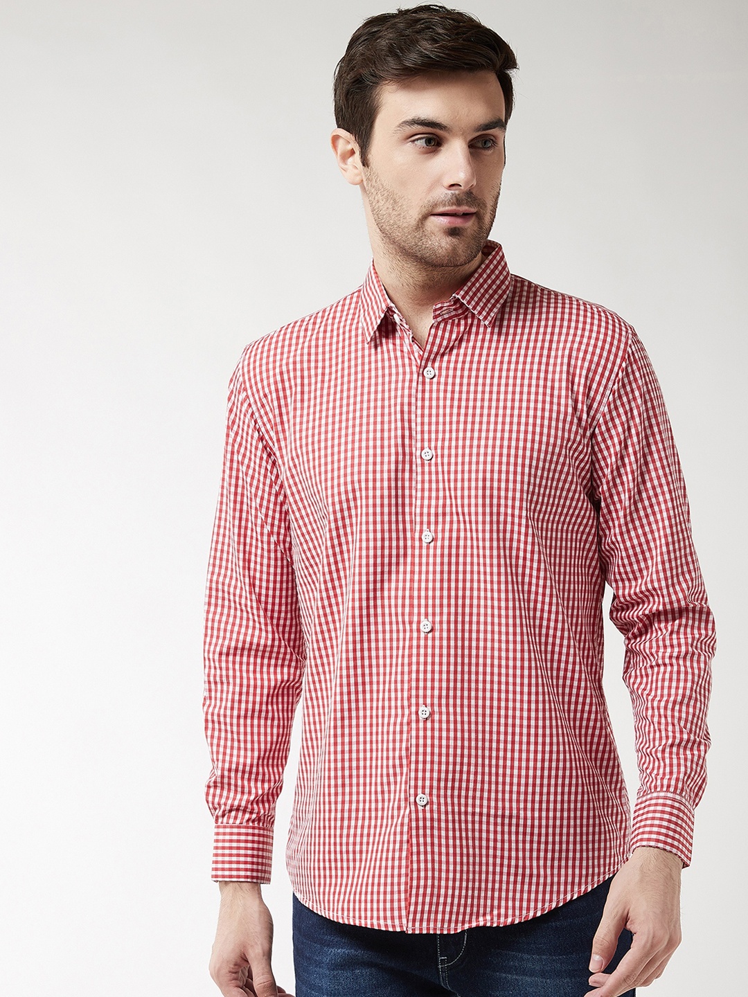 

SOJANYA Men Red & White Regular Fit Checked Casual Shirt