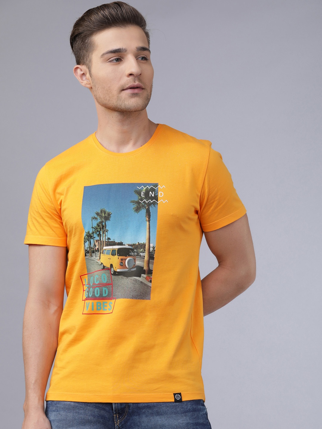 

LOCOMOTIVE Men Orange Printed Round Neck T-shirt