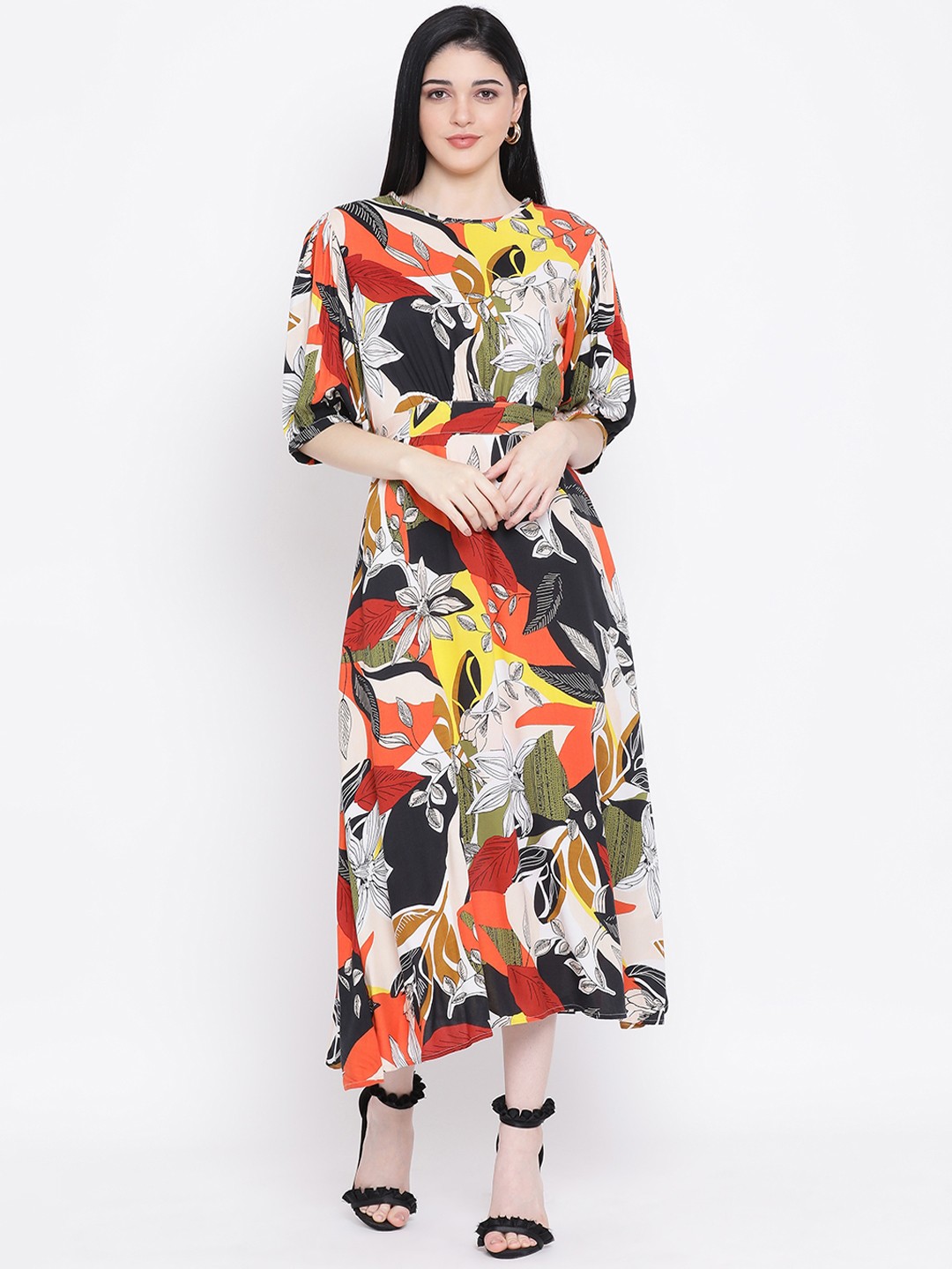 

Oxolloxo Women Multicoloured Floral Print Fit & Flare Dress, Multi