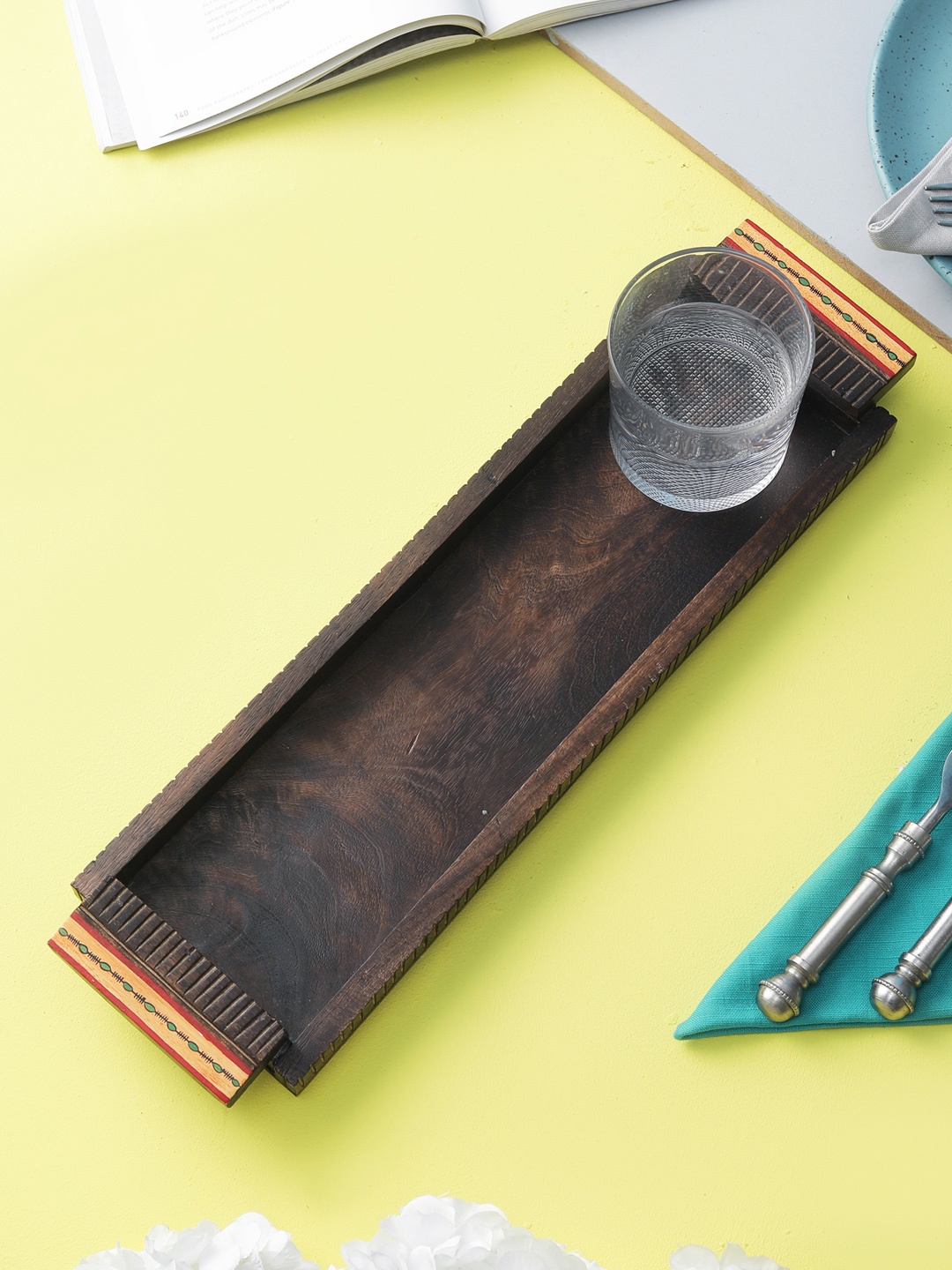 

VarEesha Brown & Orange Hand Painted Mango Wood Serving Tray