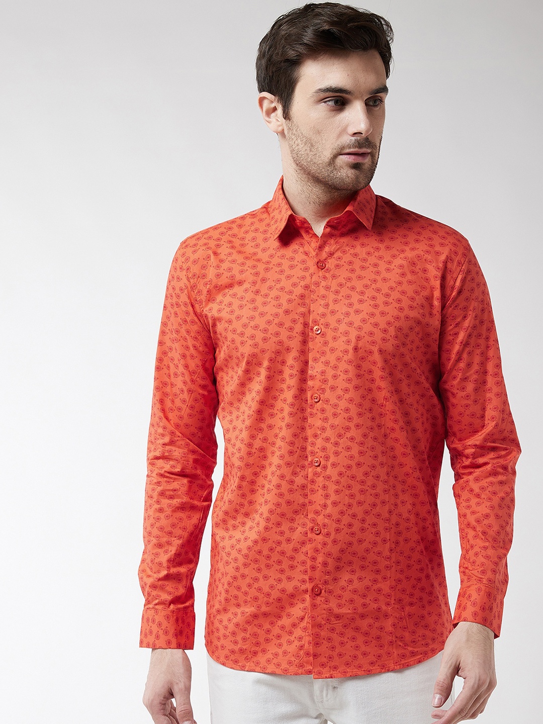 

SOJANYA Men Orange Classic Regular Fit Printed Casual Shirt
