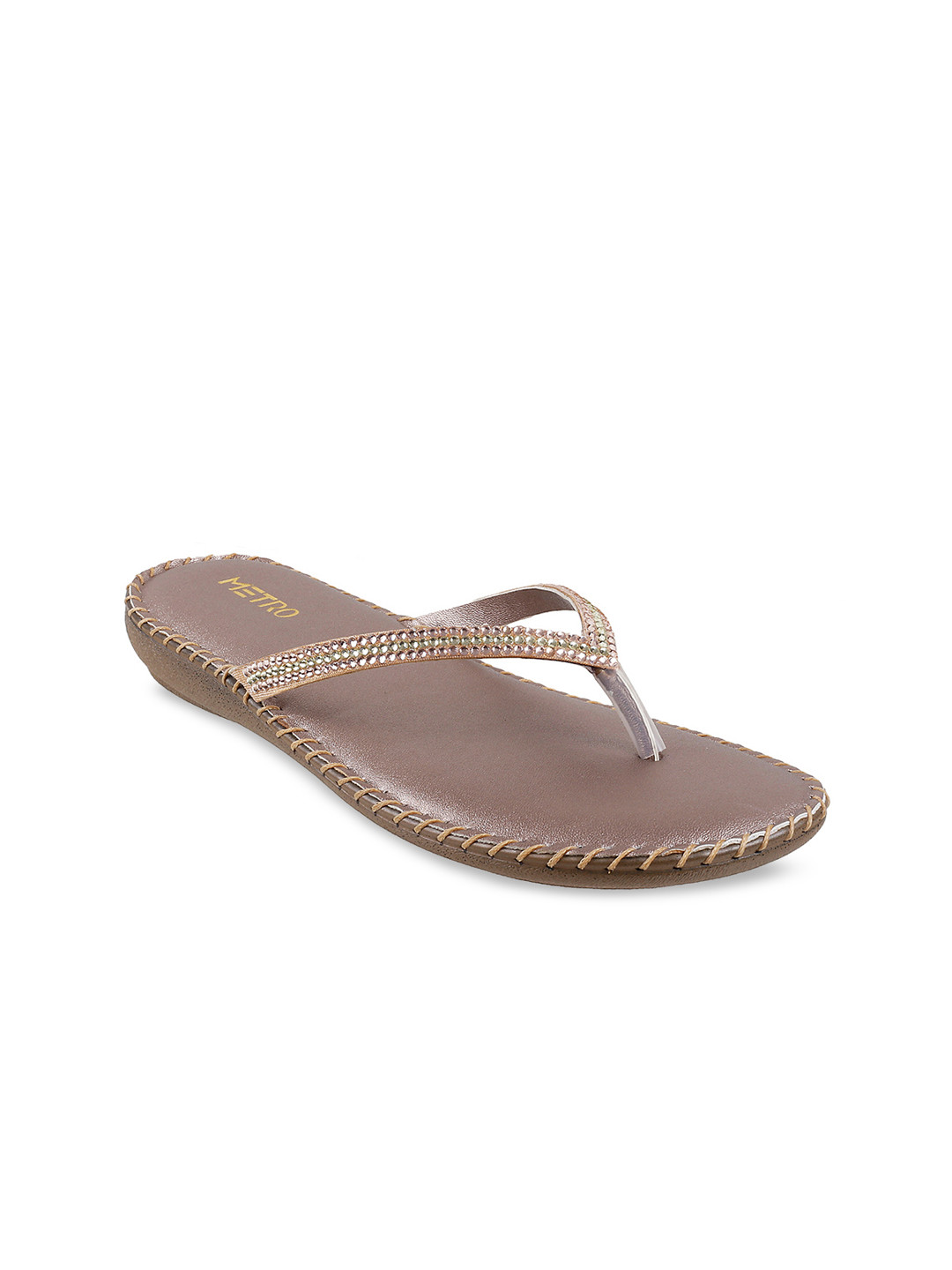 

Metro Women Beige Embellished Open Toe Flats