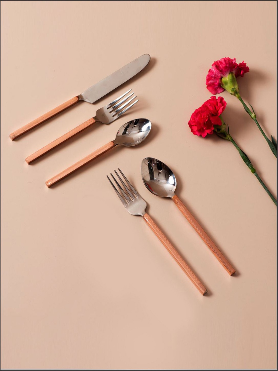 

nestroots Brown & Silver-Toned Solid 5-Piece Cutlery Set