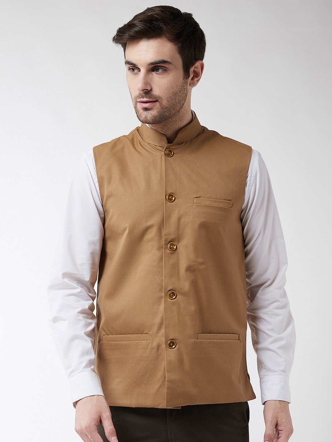 

SOJANYA Men Brown Solid Woven Nehru Jacket
