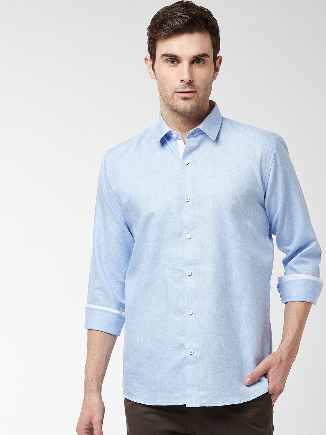 SOJANYA Men Blue Classic Regular Fit Self Design Casual Shirt