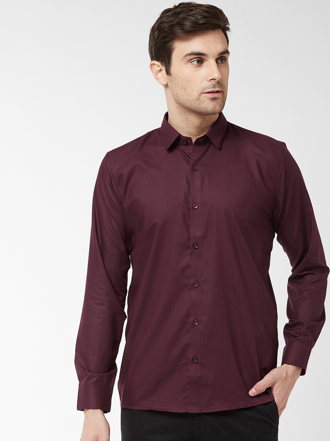 

SOJANYA Men Maroon Classic Regular Fit Solid Casual Shirt