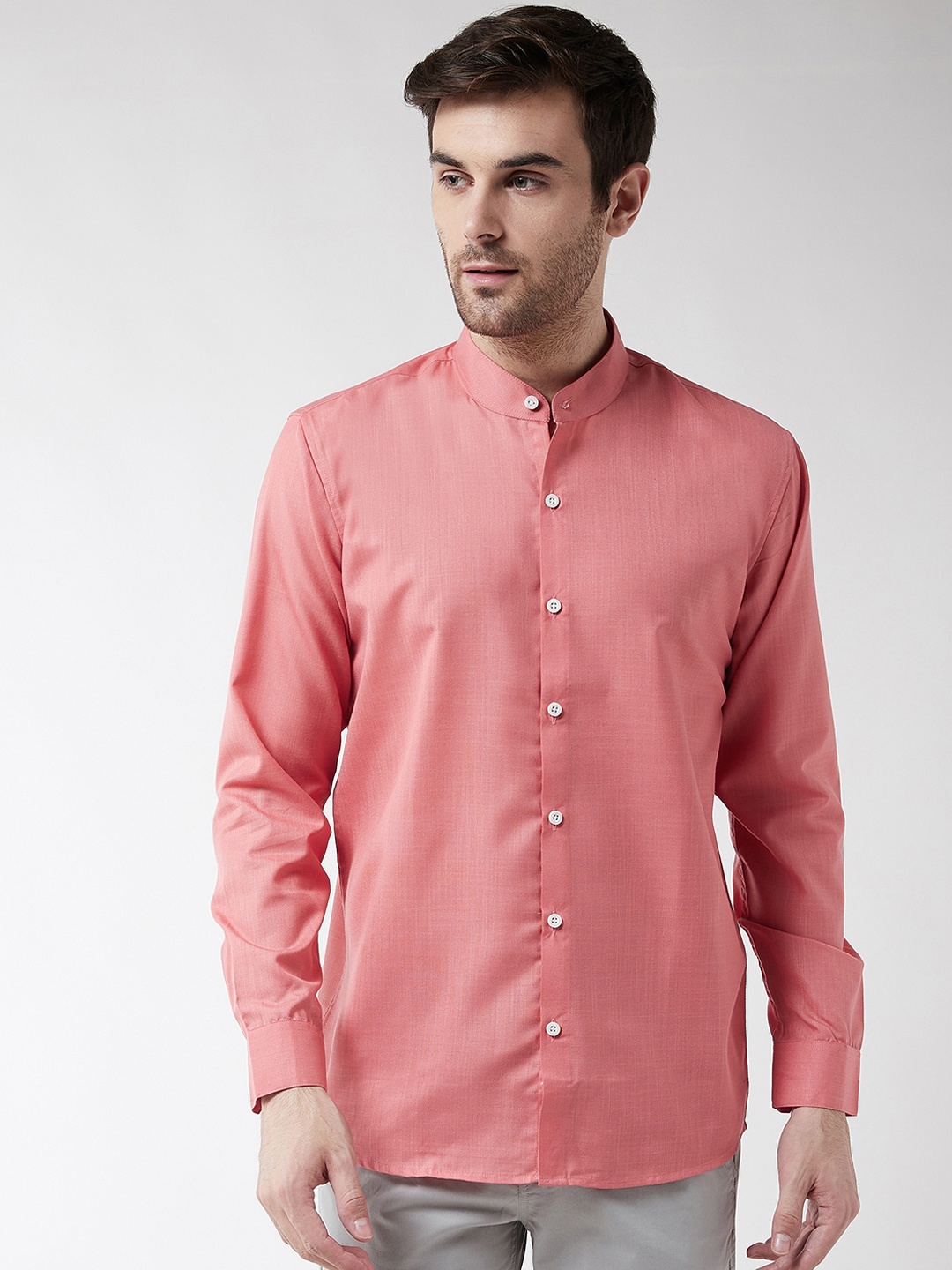 SOJANYA Men Peach-Coloured Classic Regular Fit Solid Casual Shirt