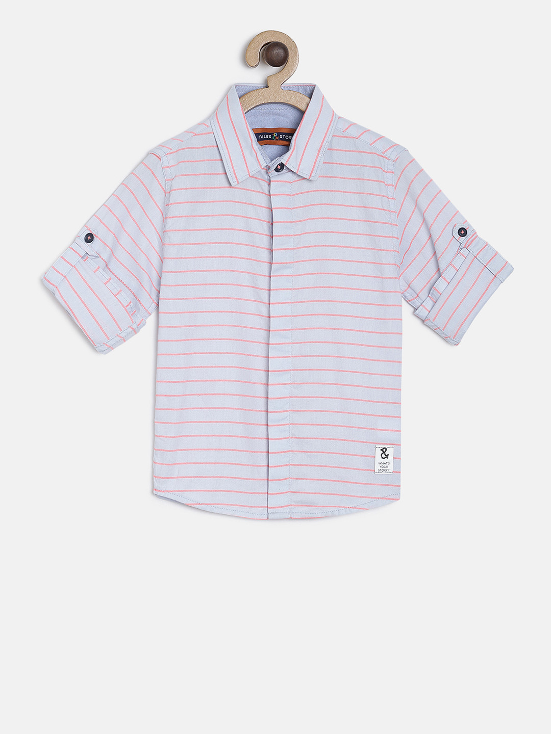 

TALES & STORIES Boys Blue & Red Regular Fit Striped Casual Shirt