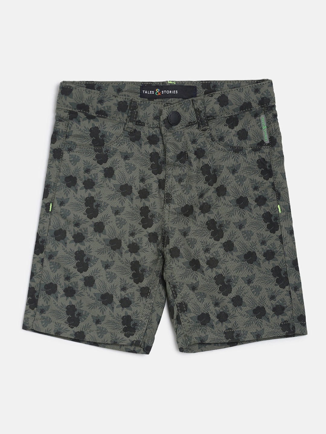 

TALES & STORIES Boys Green Printed Regular Fit Regular Shorts
