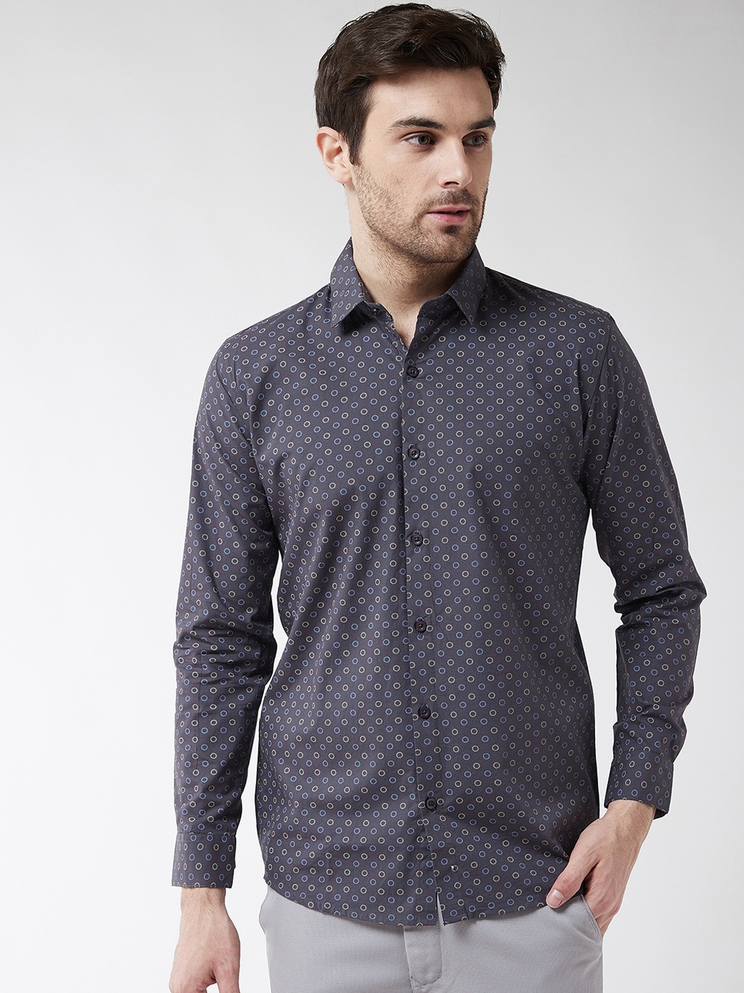 

SOJANYA Men Charcoal Classic Regular Fit Printed Casual Shirt