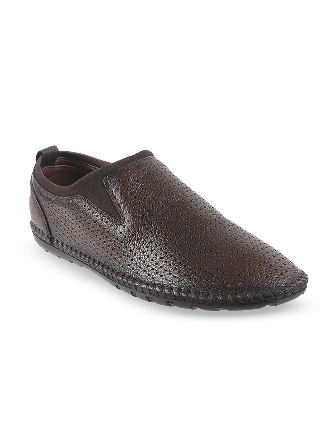 Mochi Men Coffee Brown Textured Leather Loafers
