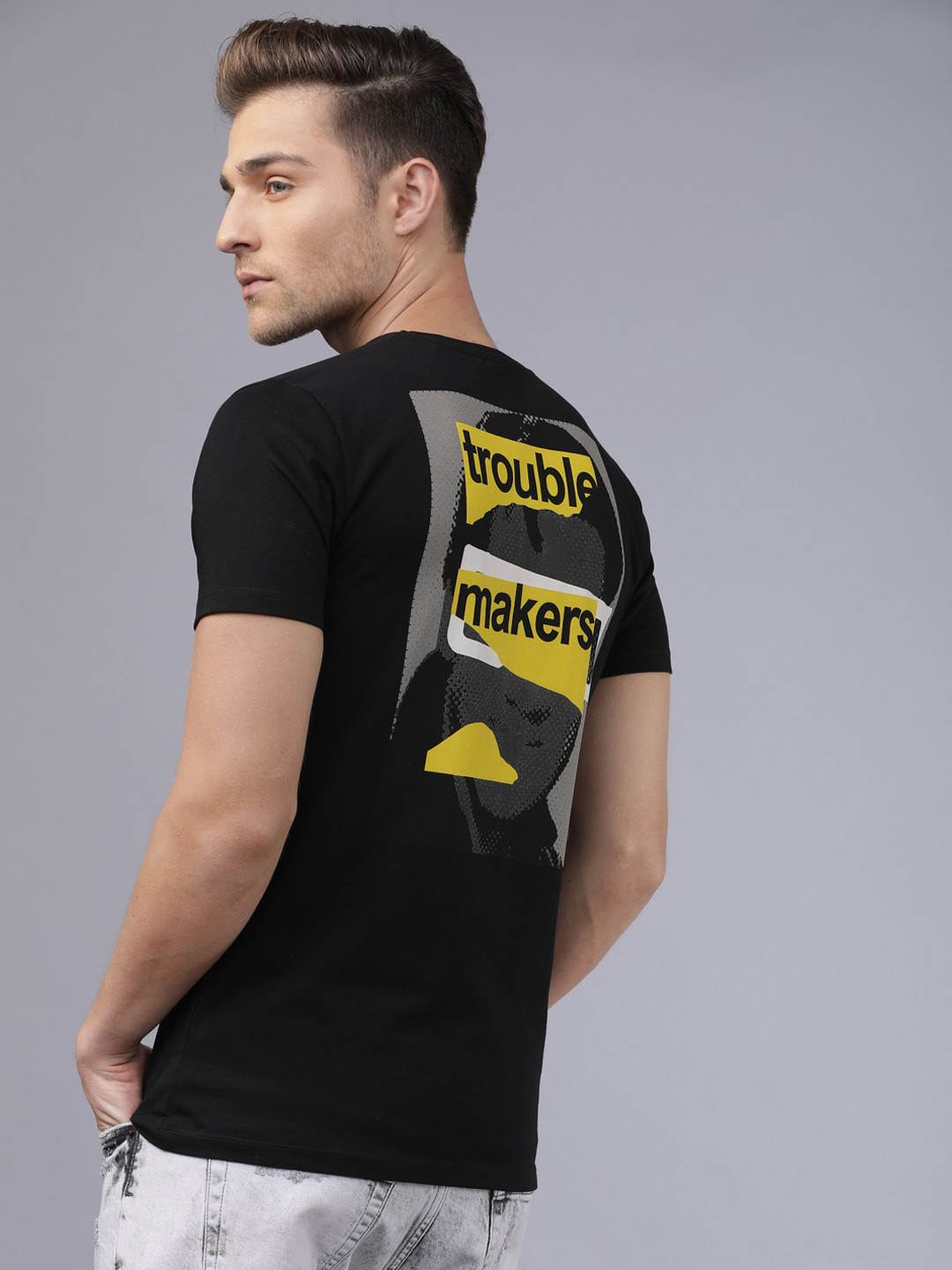 

LOCOMOTIVE Men Black Printed Round Neck T-shirt