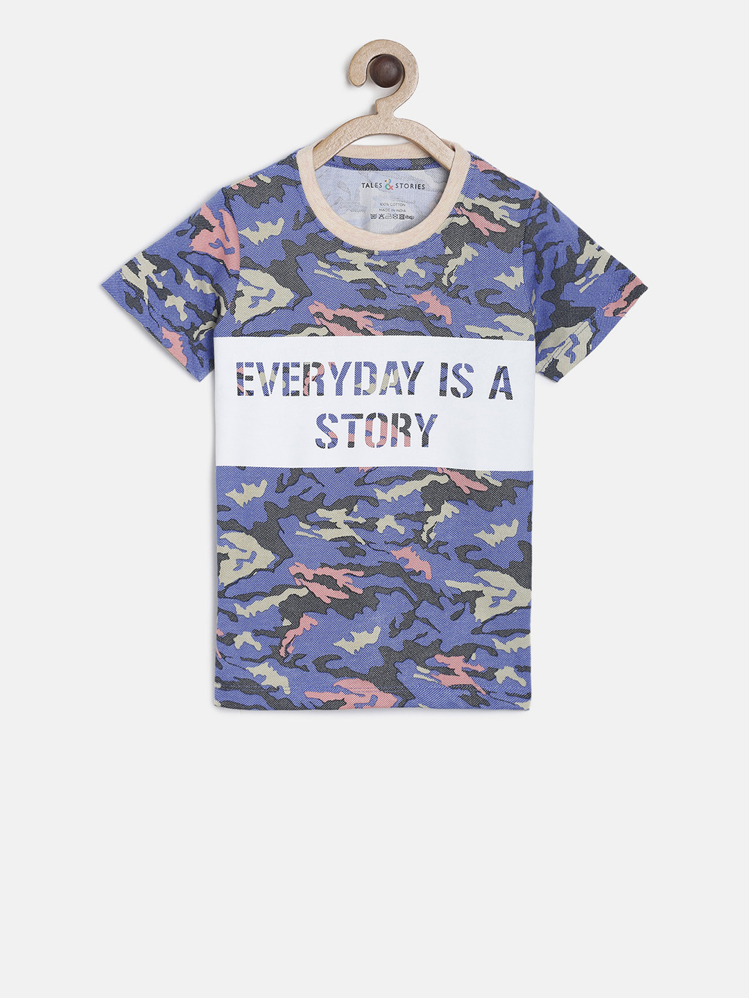 

TALES & STORIES Boys Blue & Grey Camouflage Printed Round Neck T-shirt