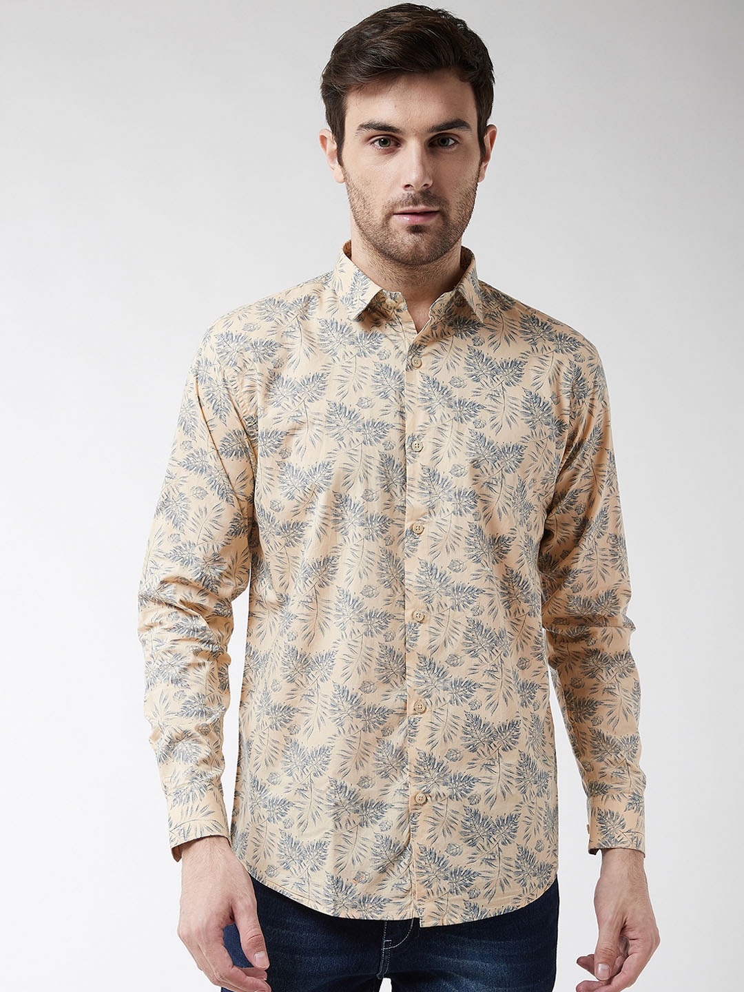 

SOJANYA Men Beige & Grey Regular Fit Printed Casual Shirt