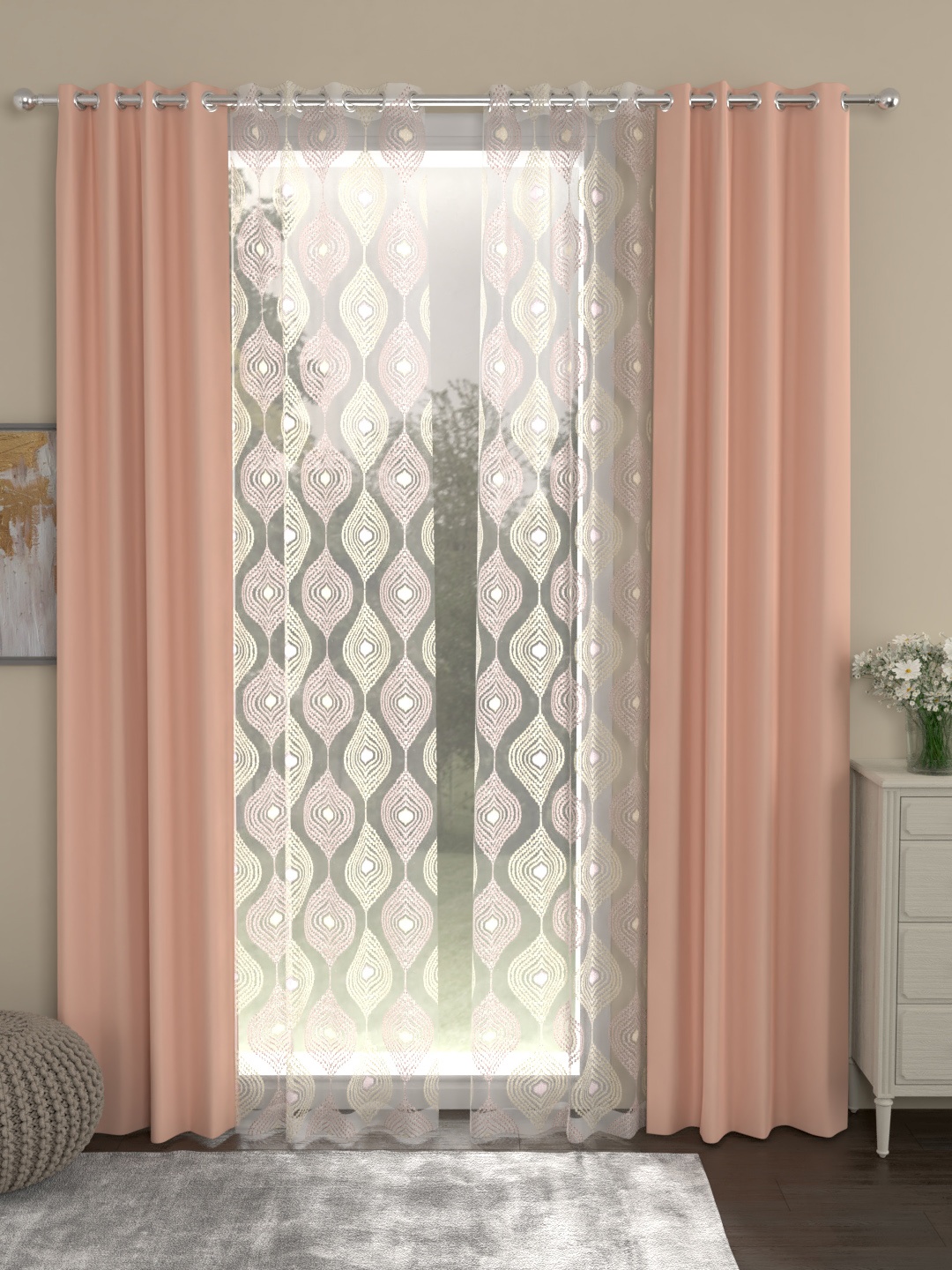 

ROSARA HOME Peach-Coloured Set of 4 Door Curtains