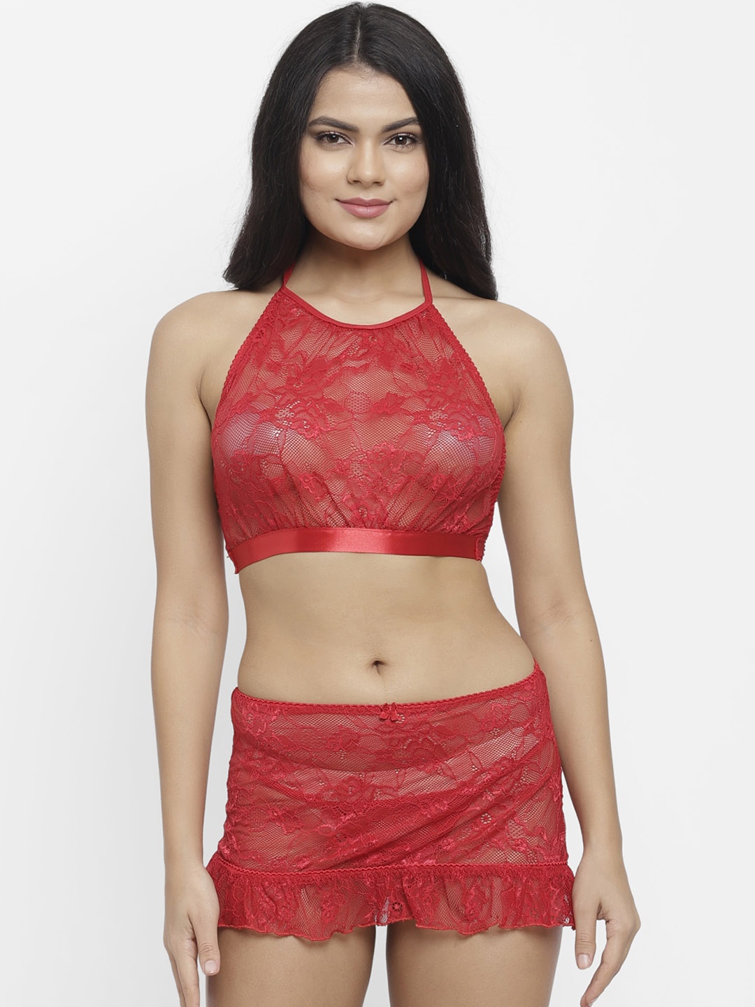 

N-Gal Women Red Self-Design Lace Lingerie Set NR2004-Red
